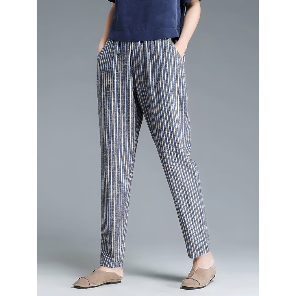 Astrid™ | Randiga Byxor i Bomull och Linne – Smart Casual, Enkelt Elegant